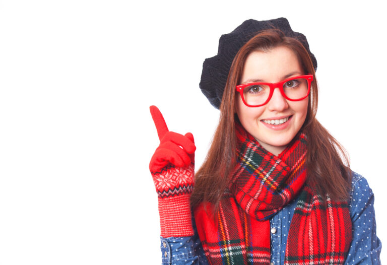 Model in vibrant winter fashion look