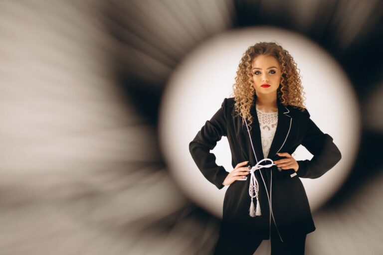 Model over 40 after suited and styled glow-up by Studio 1